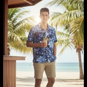 Polo Ralph Lauren Floral Hibiscus Island Print Shirt - Blue/White - Size XL